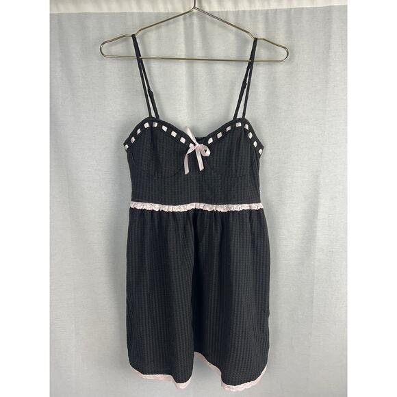 Forever 21 Dress Y2K Babydoll Lace Trim Bow Mini Coquette Feminine Romantic - Picture 1 of 5